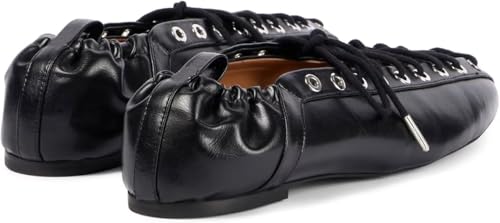 Women's Leather Lace-Up Ballet Flats, Mary Jane Round Closed Toe Slip on Shoes with Elastic Backstrap, Comfort Business Casual Daily Dress Work3