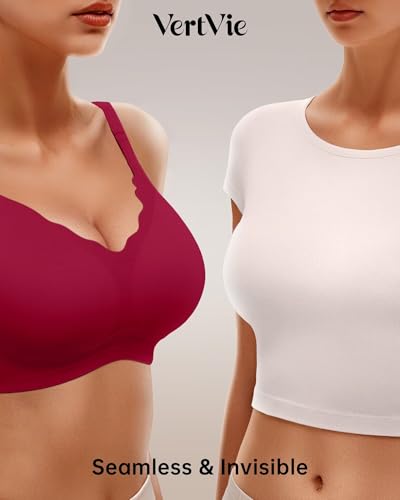 Image of Vertvie Women Seamless Jelly Bras No Underwire Supportive Wireless Push Up Full Coverage Bralette Comfy Scalloped T-Shirt Bra