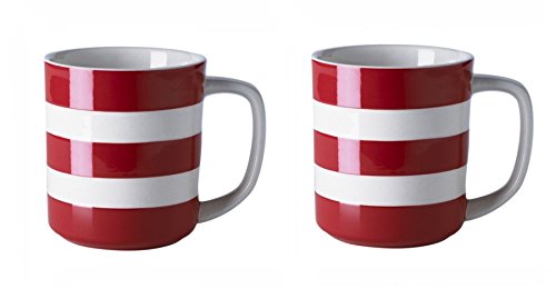 Cornishware Kaffeetassen mit roten und weißen Streifen, 284 ml, 2 Stück Cover