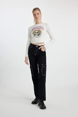 DeFacto Coool Straight Fit Gabardin Pantolon Kargo Cepli Yüksek Bel - Görsel 4