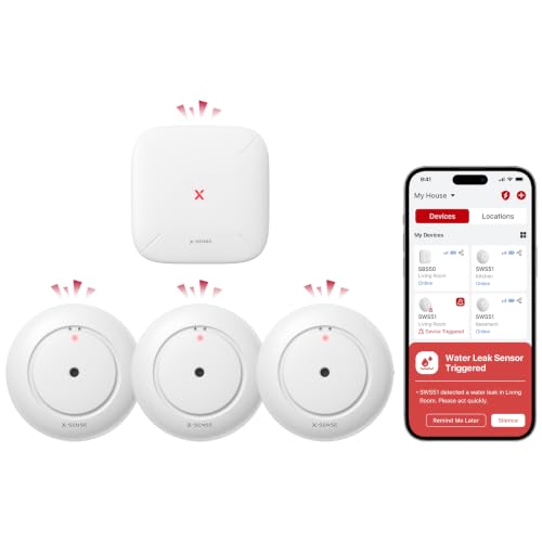 X-Sense Wi-Fi Water Leak Detector Kit, 120 dB, 3 Sensors + B...