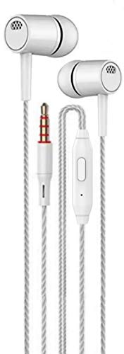 Meyaar Beex Edition Wired Durable Earphone Metal Earphones Earbuds with Microphone & Deep Bass Clear Sound Noise Isolating in Ear Headphones, Ear Buds for All Smartphones (Metal White-AW)