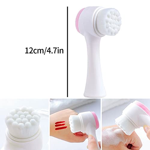 Gymqian Manual Facial Cleansing Brush, 2 In 1 Brush，Exfoliating Scrub Non-Electric Double Sided Exfoliating Silicone Pad & Nylon Bristles, Dual Brush For Cosmetic Removal, Pink Blue #TOP7