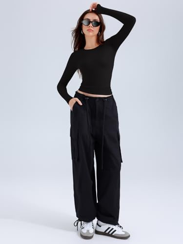 REORIA Long Sleeve Shirts for Women 2025 Fall Fashion Round Neck Basics Y2K Tops Layering Slim Fitted Top4