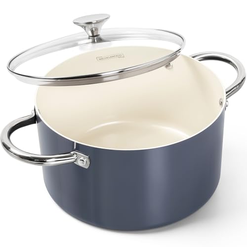 MICHELANGELO 6 QT Ceramic Stock Pot with Lid Nonstick Stockpot with Glass Lid Induction Cooking Pot for Soups Stews Oven Safe - 6QT Purple