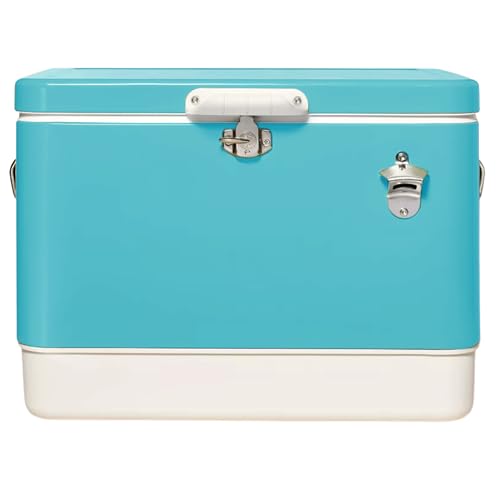 Image of FSE Hard-Sided 54 Qt. / 80 Can Metal Cooler | Durable outdoor beverage cooler with latch closure, bottle opener and side handles. Ideal for picnic or tailgate use