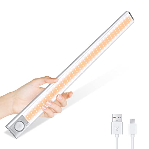 300lm LED Closet Lights, 160-LED Under Cabinet Lighting 3600mAh Dimmer Motion Sensor Light Indoor Stick-Anywhere Night Light with Large Battery Safe Light Bar for Wardrobe, Stairs, Hallway (1 Pack)