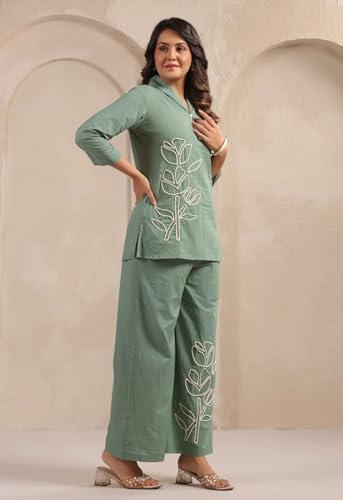 Image of Asmeriyo Women Embroidery Co Ord Set with Side Pocket | Women 2 Pic Kurta Set I Fancy Kurta Set | Stylish Kurti Outfit | Co-Ordination Wear | Festive and Casual wear (212-C-D-19-02)