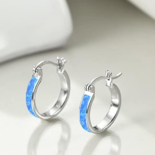 VONALA Opal Hoop Earrings for Women, 925 Sterling Silver Huggie Earrings Hypoallergenic Circle Jewellery - Diameter 16mm