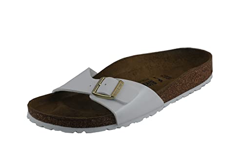 Birkenstock Damen Madrid Weiß Lack Birko Flor Pantolette Weite Schmal Größe 39
