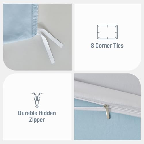 Image of Lekesky King Duvet Cover Set, Tropical Blue Palm Pattern Duvet King Size, 3-Piece White Bedding Set with Zipper, Ultra Soft Microfiber Reversible Floral King Size Comforter