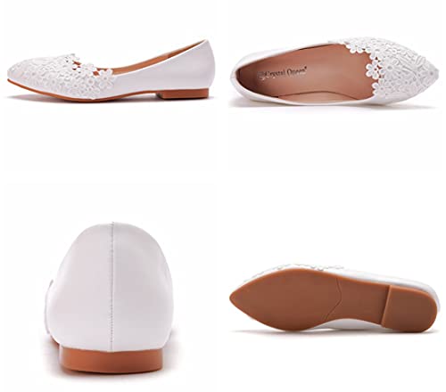 Hee grand Women's Crystal White Wedding Shoes Rhinestone Beaded Pointed Toe Slip On Ballet Flats Shoes for Bride and Bridesmaid4