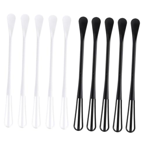 SEWACC Batidor Manual de Huevos de Plástico 10 Piezas (5 Negro 5 Color Claro), Herramienta Multiusos para Mezclar, Minicucharas para Cocina, Repostería y Bebidas