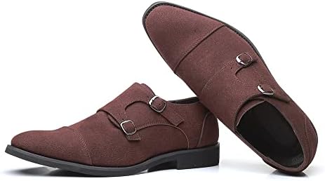 Santimon Mens Suede Leather Oxford Double Monk Strap Loafer Dress Formal Business Cap Toe Wedding Casual Slip-on Shoes Redwood 11 US | Image 3