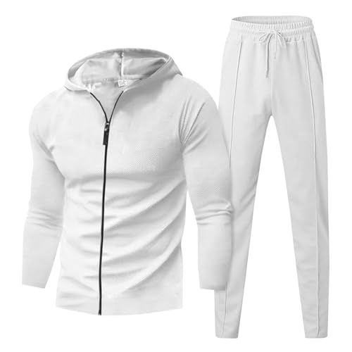 vejtmcc Chándal para hombre, chándal para el tiempo libre, fitness, sudadera, pantalones de jogging, traje de un solo color, traje deportivo, con cremallera, traje deportivo azul marino, ropa de