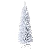 OFFICEJOY 5FT White Pencil Christmas Tree, Artificial Christmas Tree w/Premium PVC Needles, Pine Tree w/Solid Metal Stand, Ideal for Home, Office, Shops, Holiday Decoration