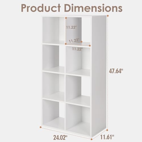 PACHIRA E-Commerce 8 Cube Storage Organizer, White Cabinet Bookcase with Wooden Frame, Open Closet Standing Nursery Book Shelving Organizer Fits 11 Inch Storage Bin