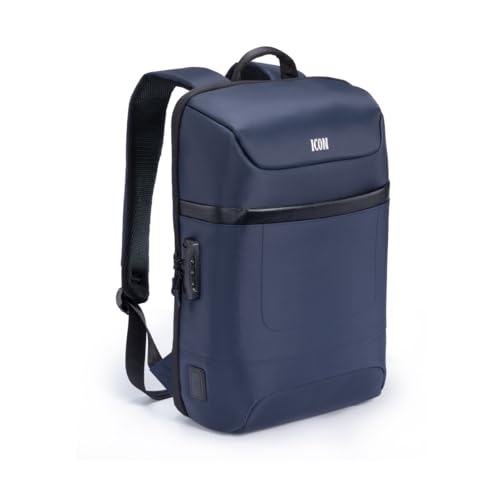 Image of ICON The Cloud Backpack 15L | Premium Polyester, Fits 15.6 inch Laptops | USB Charging Port, Luggage Sleeve, Numbered Lock & 180 Flat Opening | Water-Resistant & Multipurpose Unisex Bag (Blue)