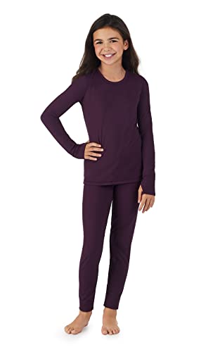 Image of Cuddl Duds Heavyweight 2 Piece Sets Base Layer Thermal Underwear for Girls | Winter Clothing, Fleece Lined Long Sleeve Top & Leggings, Soft Lounge Set for Cold Weather, Moisture Wicking Heat Retention