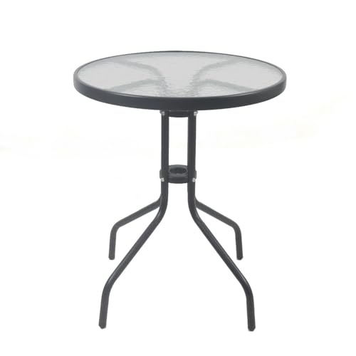 LOLAhome Mesa de jardín Redonda Trivia de Cristal y Acero Color Gris Antracita de Ø 60 cm