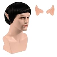 abouder Peruca preta de corte curto com lateral pontiaguda resistente ao calor sintético anime cosplay personagem fantasia peruca + orelhas acessório de fantasia de Halloween