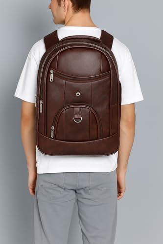 Image of Large 35 L Laptop Backpack Vegan Leather Office College Business Unisex Shoulder Trendy Laptop Backpack(35L) (BROWN)