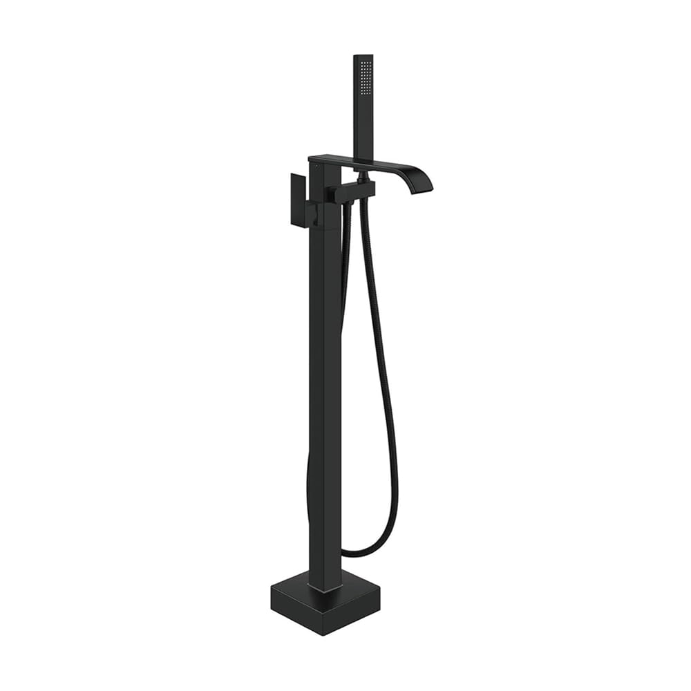 Grifo de bañera independiente, de cobre y acero inoxidable, giratorio 360°, montaje en suelo con ducha de mano para bañera, Adecuado para baños, duchas,color negro