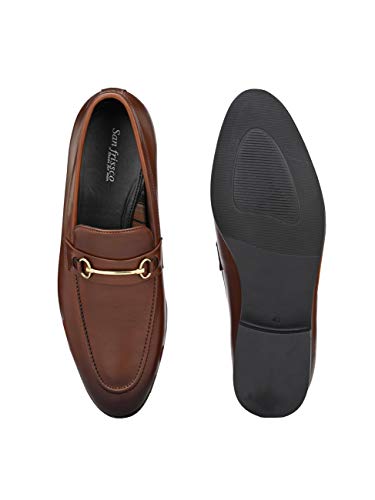 Image of San Frissco Men's Loafers Tan Handcrafted Formal Horsebit Shoes /Slip-on Shoe for Office, Wedding & Parties /Easy to Match Moccasins with Stylish Lightweight and Comfortable - 9