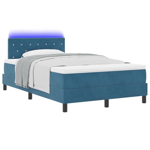 Vopese Canapé para cama con somier, color azul medianoche, botón de cristal, 2 personas, con tira LED