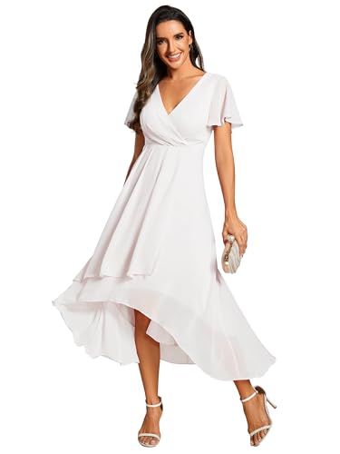 Ever Pretty Vestidos de Invitada de Boda Elegantes Vestidos de Noche de Gasa Mujer Midi Cortos Vestidos de Novia Blanco 52