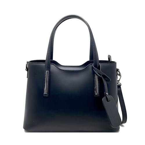 Chicca Borse Borsa a Mano Elegante Donna in Pelle Italiana Rigida Taglia Media con Tracolla (Nero -...