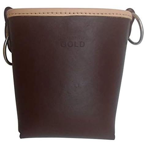 Leather Gold 3875-CHOC Bolt Bag with 2 Spud Wrench Holders, Wide Mouth | Ironworker Bolt Bag | Premium, Ultra Durable Buffalo Leather | Commercial Grade Sliding Tool Belt Accessory | Medium Size Pouch Cover