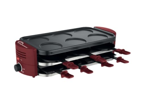 LITTLE BALANCE 8952 Fun Party 8, Appareil à Raclette, Multifonctions 3 en 1, Raclettes, Pizzas et Crêpes, 3 zones de cuisson, Jusqu'à 8 personnes, Sans PFAS, 1600 W, Piment