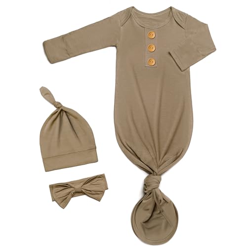 Image of Newborn Baby Knotted Gown, Super Soft Silky Infant Long Sleeve Sleeper with Tie Bottom, Baby Girl and Boy Sleep Gown