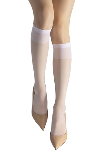 Image of leg elegant Sheer Knee High Stockings for Women, 6 Pairs Knee High Transparent Toes Nylons Pantyhose for Women