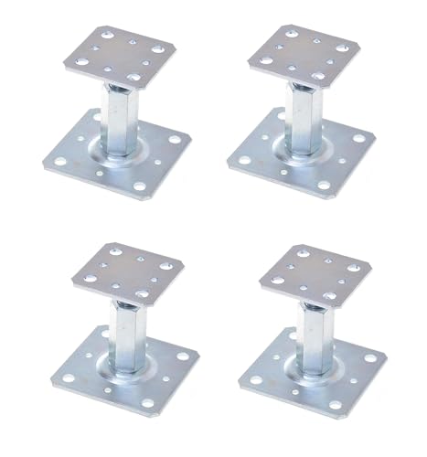 Aqbau® Lot de 4 supports de poteau réglables en hauteur - En acier galvanisé - 110 x 80 mm - Réglable - Montage facile - Ancrage de support robuste pour terrasses, clôtures et plus encore