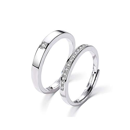 Flechazo 1 Par Anillo de Dedo Ajustable Plata de Ley 925 Pareja Anillos Boda Anillos con Taladro Row para Pareja, Esposo y Esposa San Valentín Regalo Cover