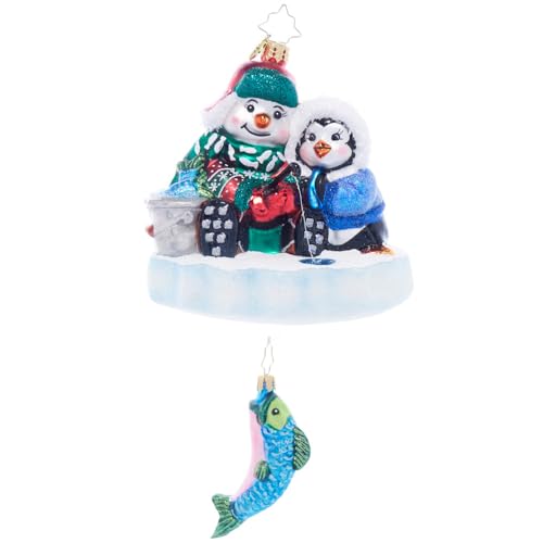 Christopher Radko Hand-Crafted European Glass Christmas Tree Decorative Ornament, Ice Fishing Snow Pals