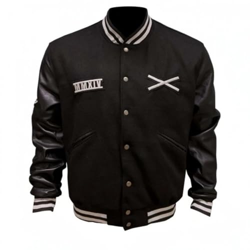 Mens Concert Rockstar XO Black Baseball Bomber Varsity Letterman Leather Jacket2