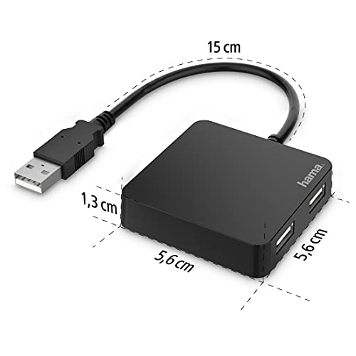 Hub con 4 porte USB (4x USB-A 2.0, 480 Mbps, alimentazione USB, cavo 0,15 m, 5,6 x 5,6 x 1,3 cm) nero - Hub USB - Immagine 3