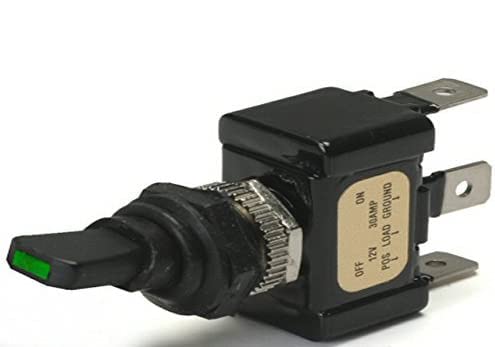 Green Led Tip Off/On 30 Amp Sand Sealed Toggle Switch with Tab Terminals