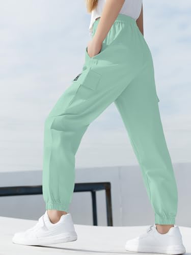 Image of SANGTREE Girls & Womens Cargo Pants Elastic Waist Drawstring Tapered Jogger Pants with Pockets, 6 Years-Women 2XL