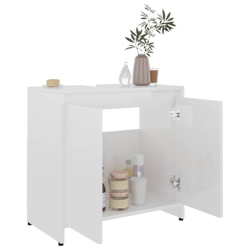 Armario de baño blanco brillante de 60x33x61 cm en madera de ingeniería 5