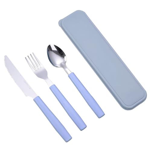 Camping Besteck, 3 Stück Edelstahl Reisebesteck mit Etui, Besteckset to Go, Wiederverwendbare, Campingbesteck für Outdoor, Reise, Arbeit, Schule,...