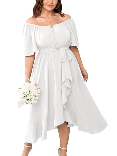 Womens Plus Size Cocktail Midi Dresses Short Sleeve Square Neck Flowy Formal  Wedding Guest Dress Off The Shoulder - Product Details