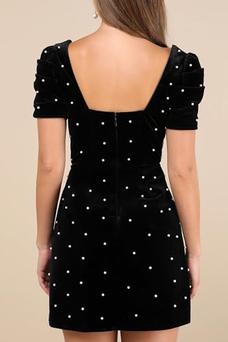Women's Velvet Pearl Mini Dress Short Sleeve Square Neck Party Club Elegant Short Dresses3