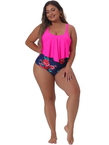 Agnes Orinda Plus Size Bikini Swimsuit for Women Floral Print High Waist Ruched 2 Piece Bathing Suit Set3