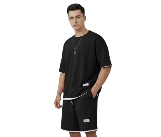 Men's Premium Oversized Co-Ord Set Relaxed Fit Half Sleeve T-Shirt and Shorts Combo Casual Streetwear Summer Lounge Wear Trendy Daily Outfit for Men-picture-14