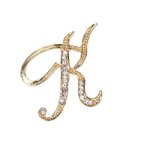 Image of Rhinestone Initial Brooch Pin for Women, Alphabet Gold Letter Brooch A-Z with Crystal, Metal Pin for Hat Bag Dress Suit Accessory for Men