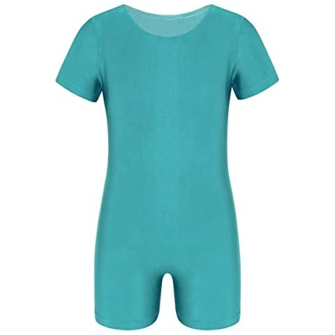 dPois Kids Girls Boys Short Sleeve Stretchy Tank Tumbling Unitard School PE Athletic Biketard for Gymnastics Training Dance Activewear (Turquoise, 6 Years) Cover